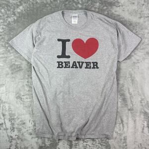 I love beaver Mens Gildan T shirt gray size Large